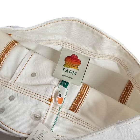 Farm Rio Denim Wave Maxi Skirt, White, Cotton, Contrast Stitch, Button Front, 26 - Picture 9 of 9